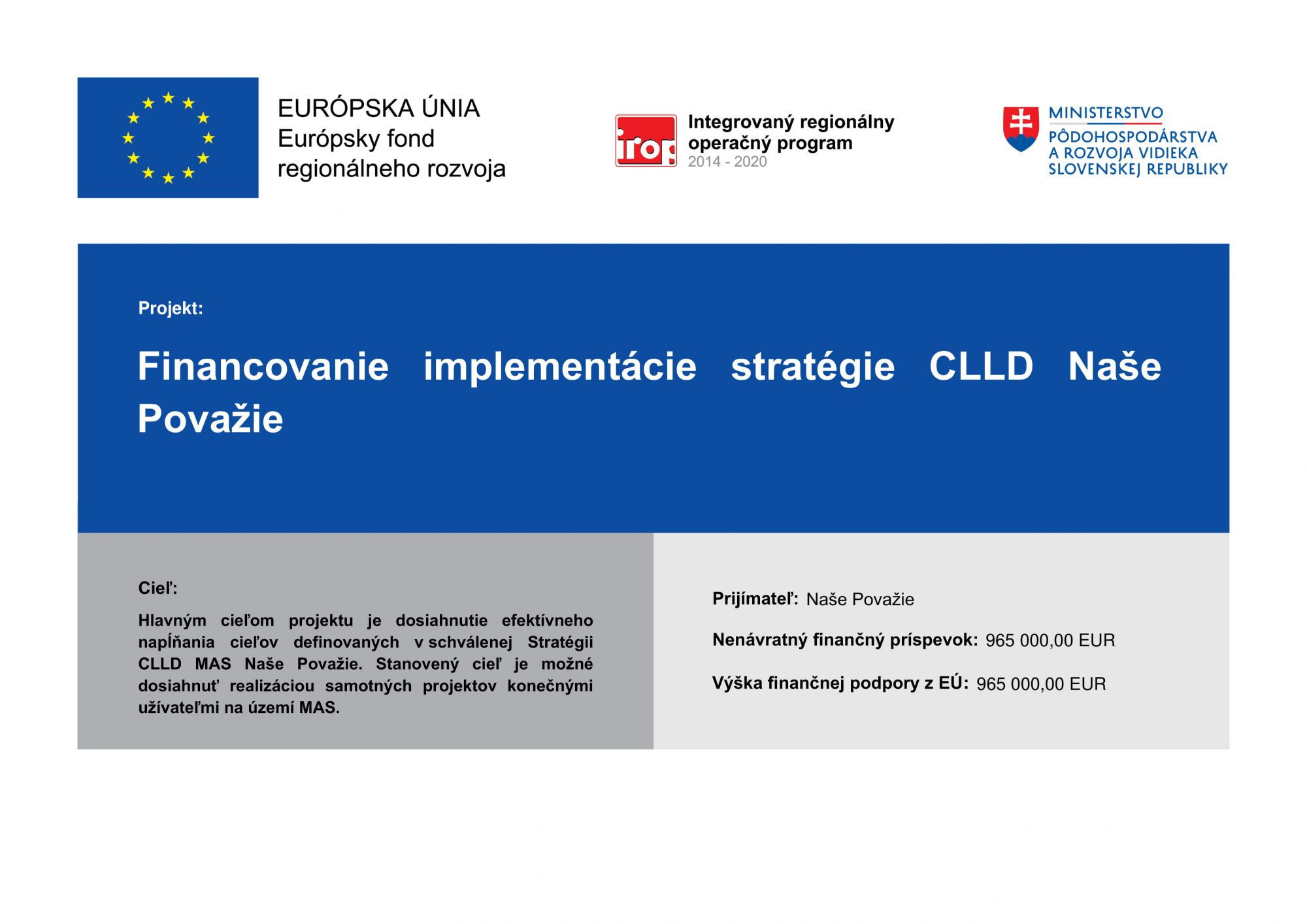 Financovanie implementácie stratégie CLLD Naše Považie